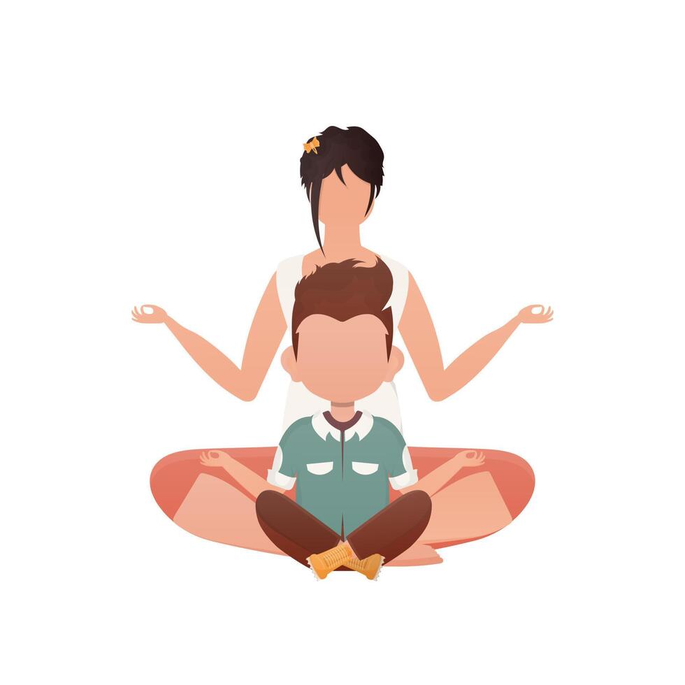 un joven niña y un chico de preescolar años son sentado haciendo meditación. aislado. dibujos animados estilo. vector