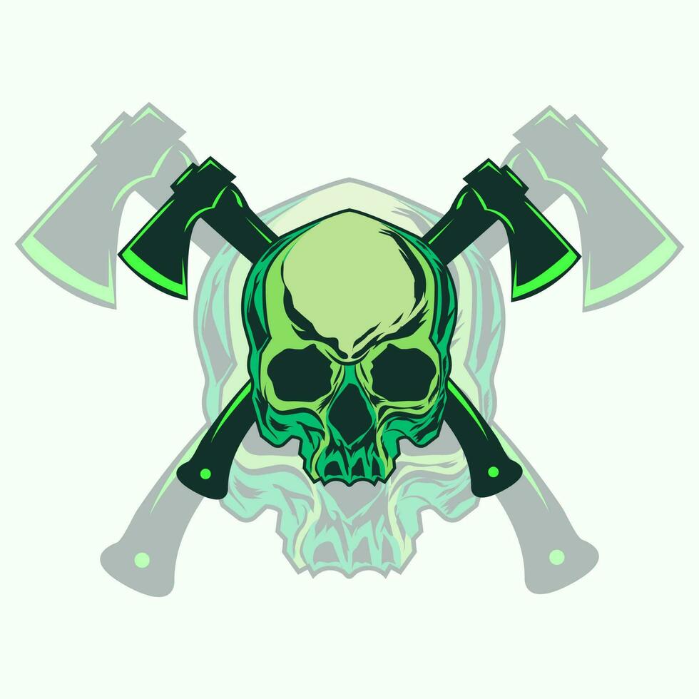 cráneo con hacha y texto, vector grunge ilustración aislado en blanco fondo, logotipo