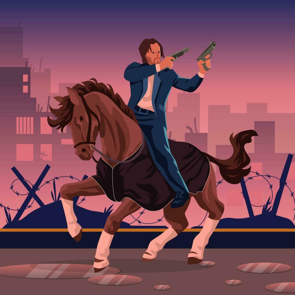 An Agent Firing Gun While Riding Horse vector
