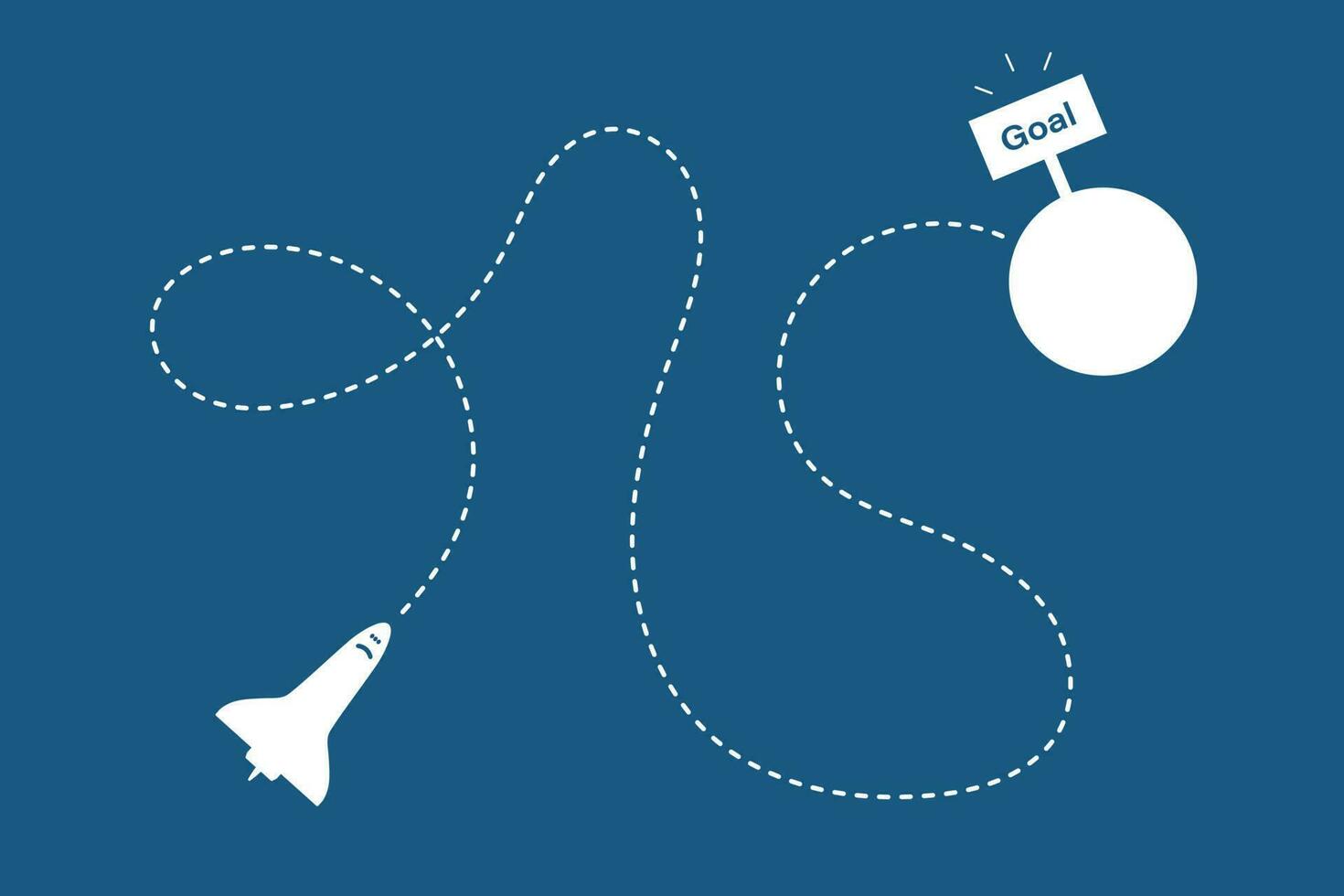 Space shuttle in the space flying to the goal vector
