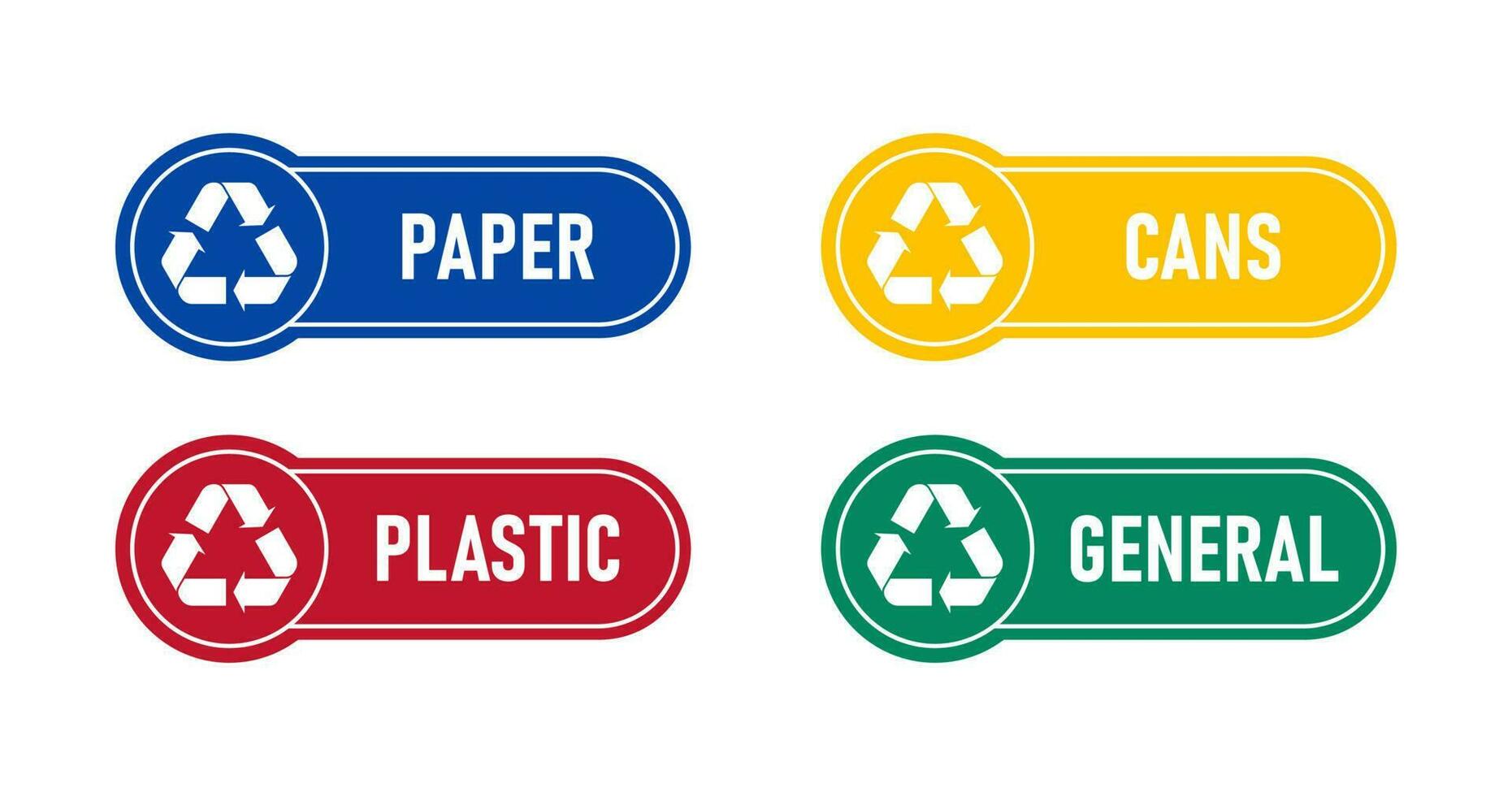 Recycling sings with waste products materials labels or stickers. vector