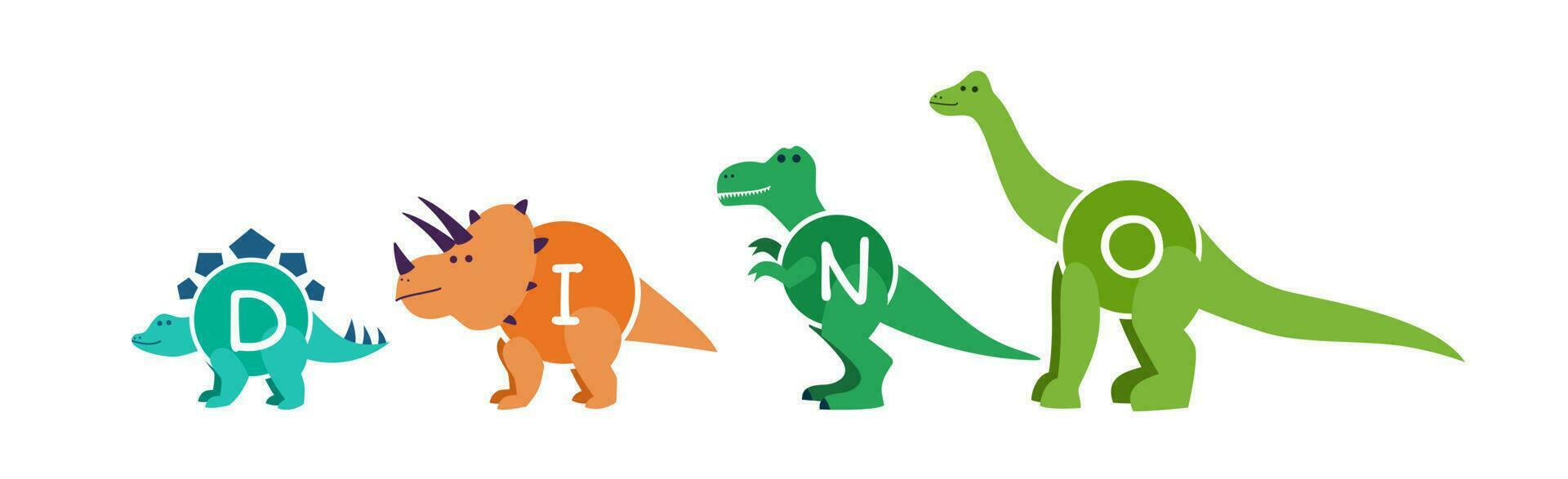 Set of cartoon dinosaurs characters - t rex etc vector