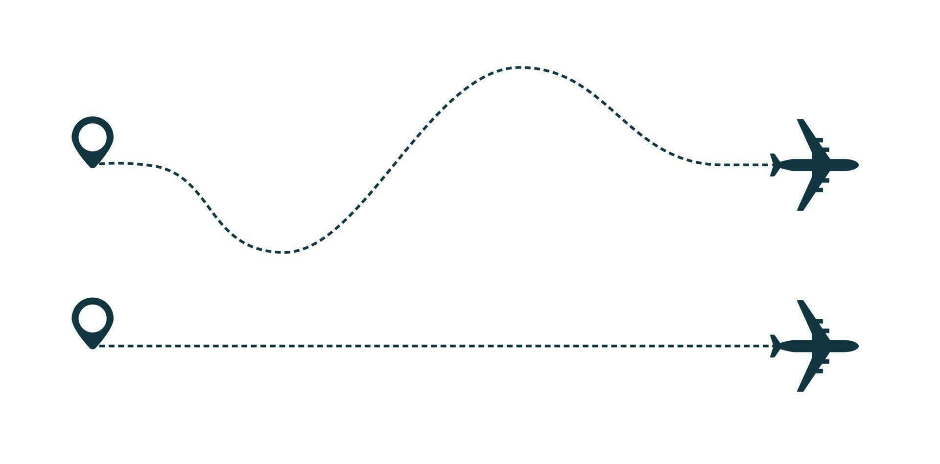 Airplane silhouette icon with dotted line path. vector