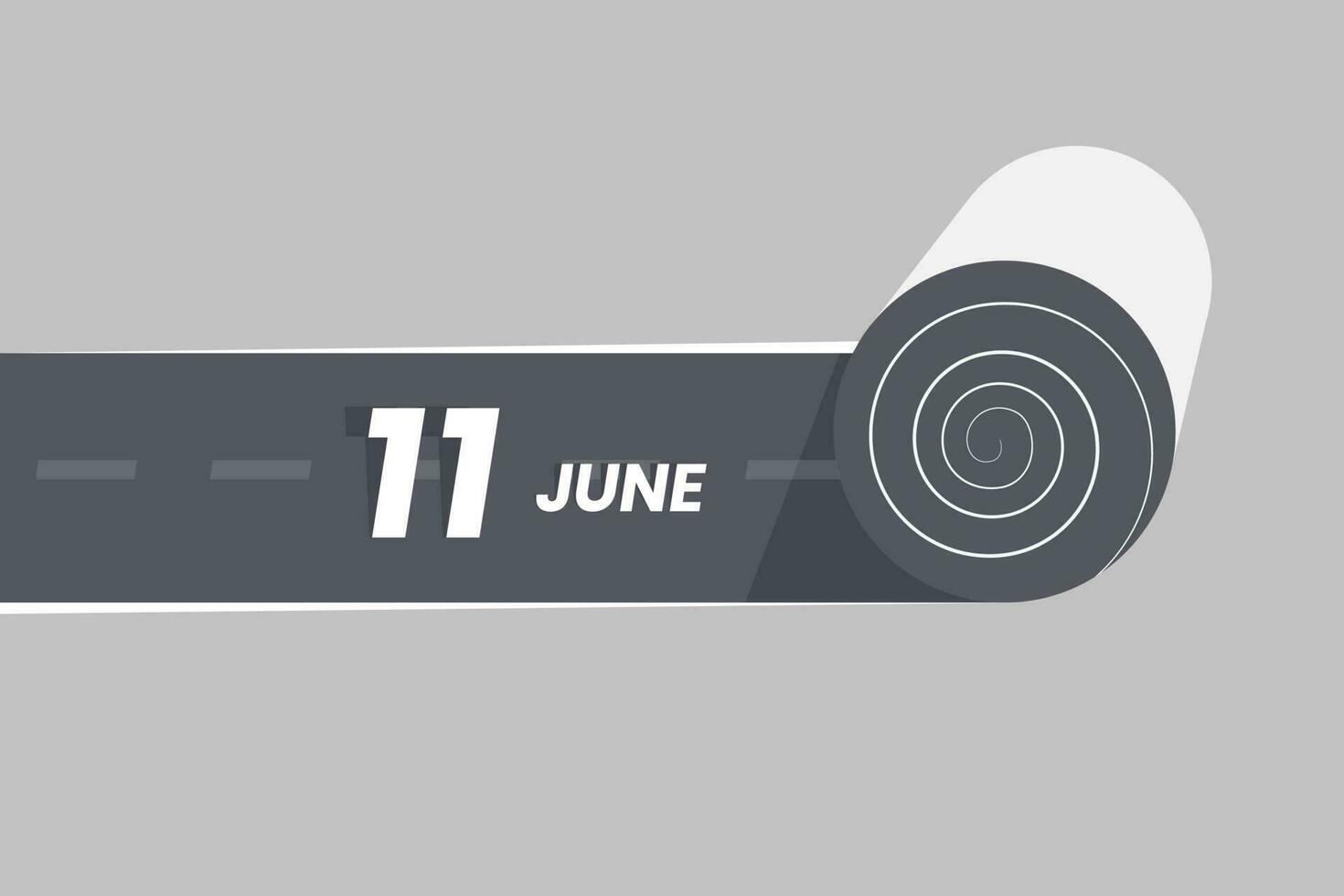 June 11 calendar icon rolling inside the road. 11 June Date Month icon