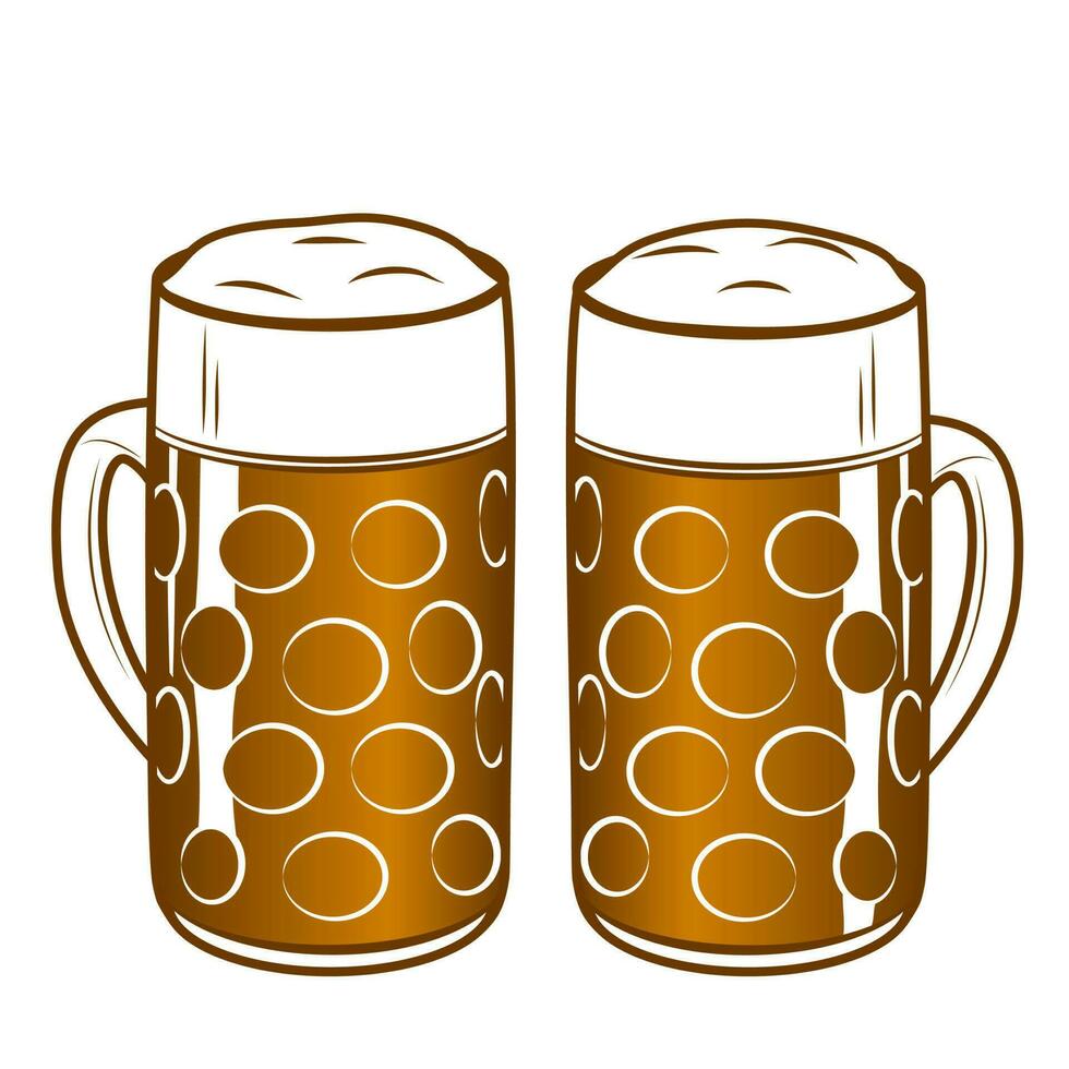 Two beer mugs with ale. vector