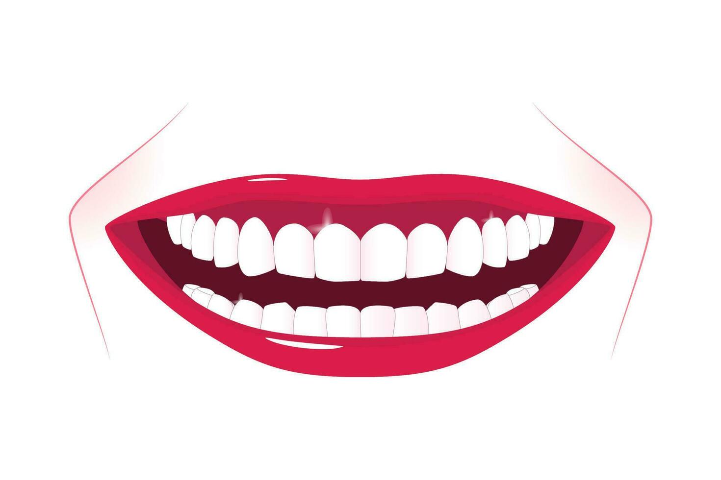 Female healthy teeth with wide shiny smile. vector