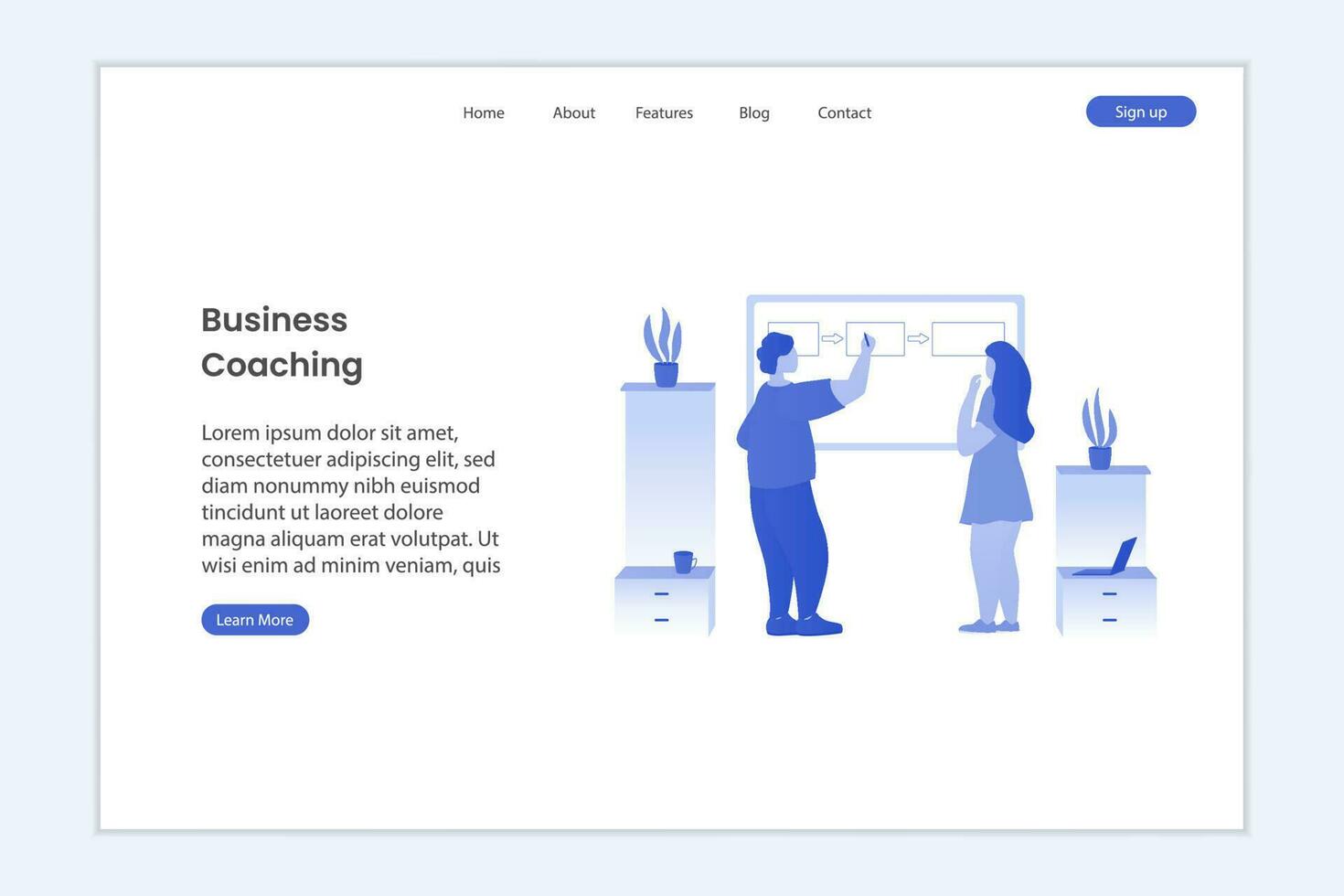 Business concept on landing page. Man and woman vector