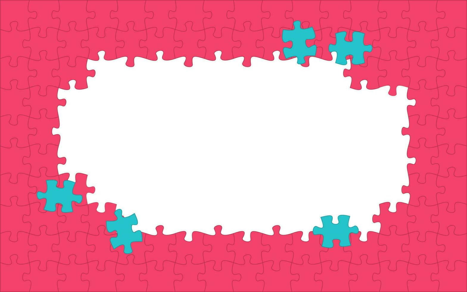 Red puzzle pieces. Jigsaw frame.  Vector illustration