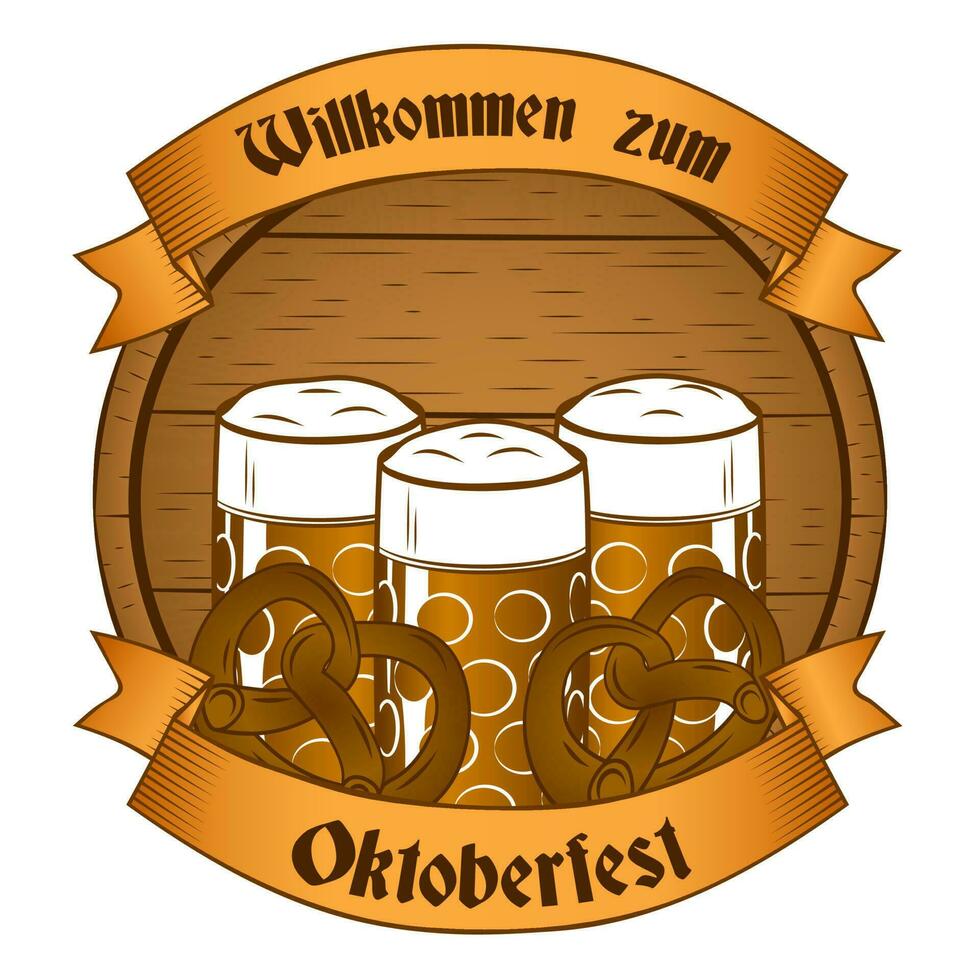 Oktoberfest banner with beer glasses and pretzels vector