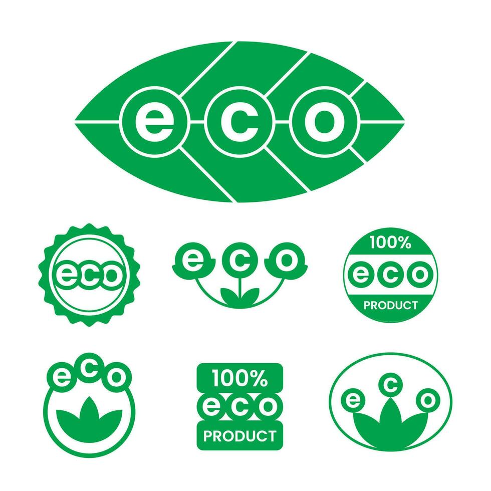 Eco friendly product stickers, labels, tags, icons. vector