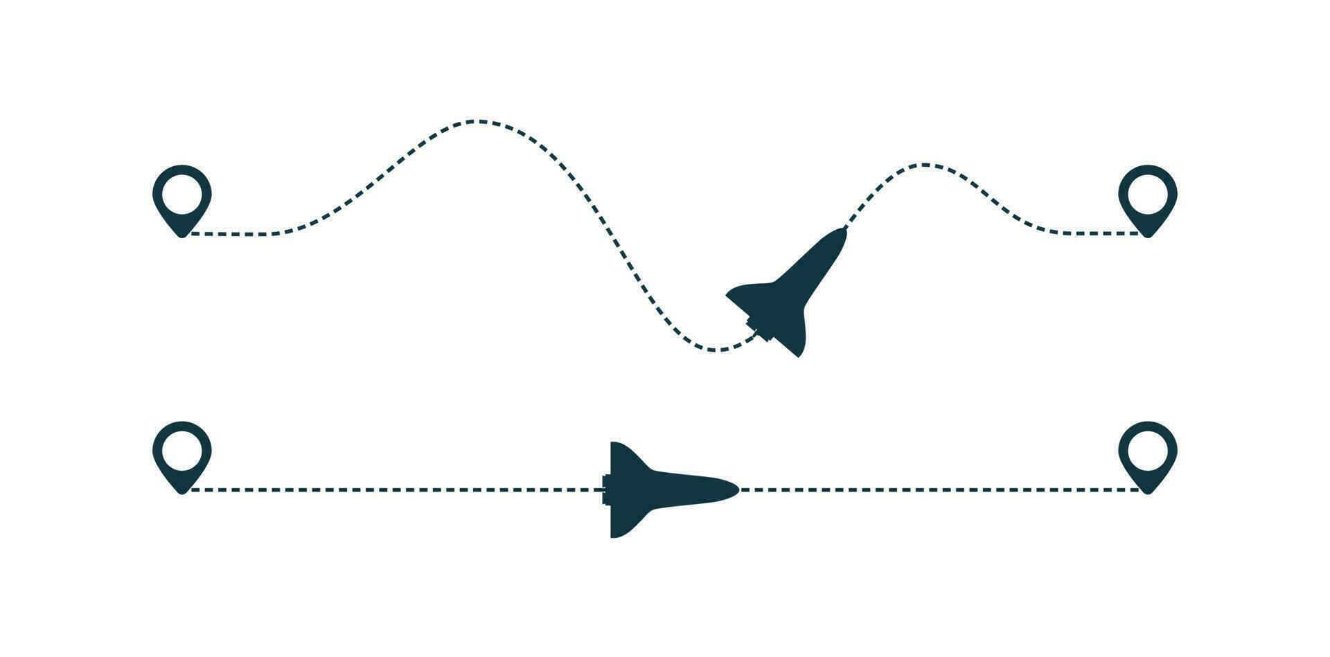 astronave silueta icono con punteado línea camino. vector
