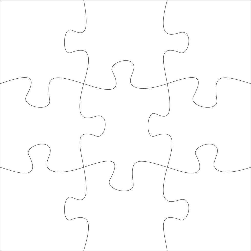 Jigsaw pieces template. Nine jigsaw puzzle parts vector