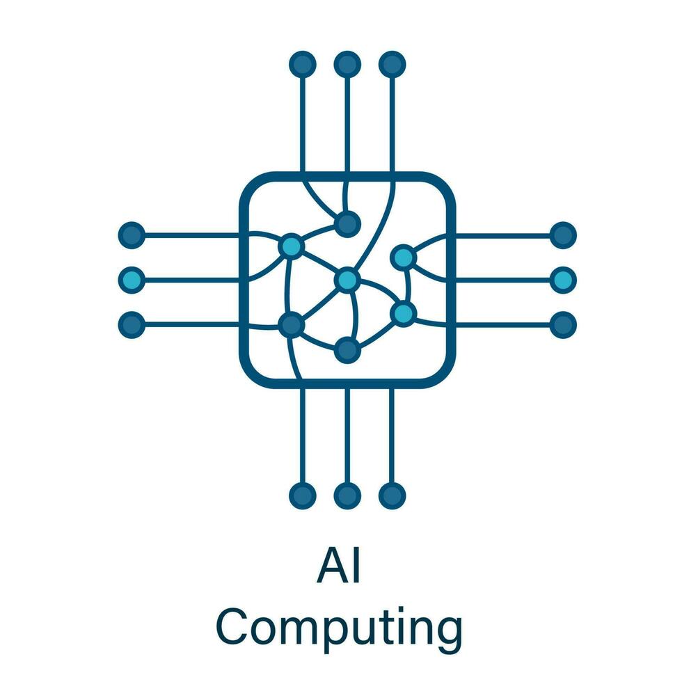 Chip icon with ai neural network inside vector