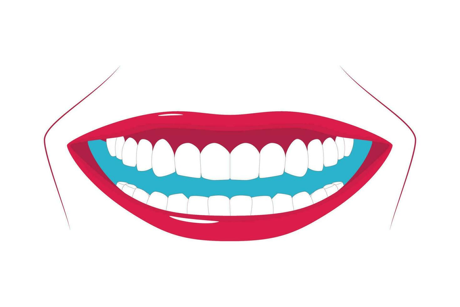 Female healthy teeth with wide shiny smile. vector