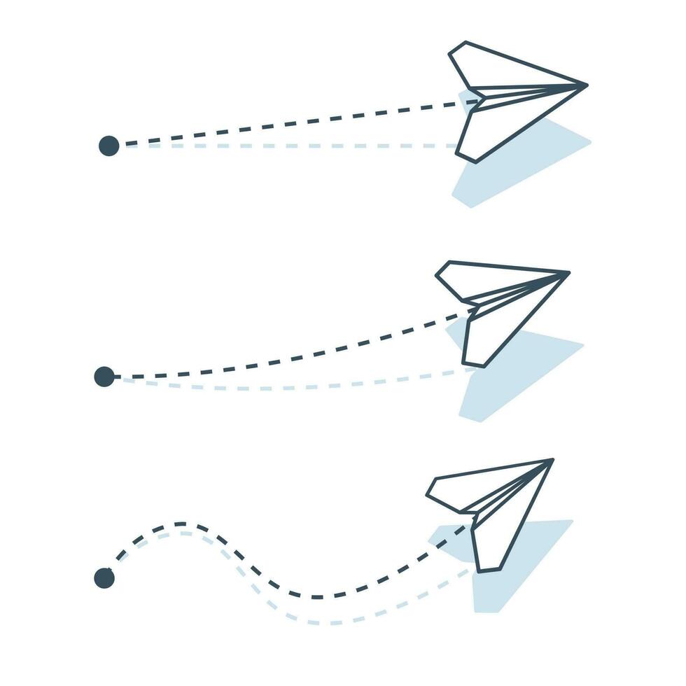 papel origami aviones con punteado camino iconos vector