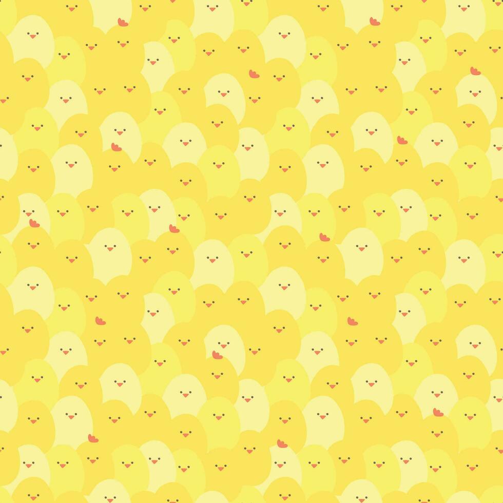 Cute seamless pattern about farm live with crowd of chikens. Bright cartoon vector summer background.  wallpaper, fills, kid design.  little fat yellow Easter chicken