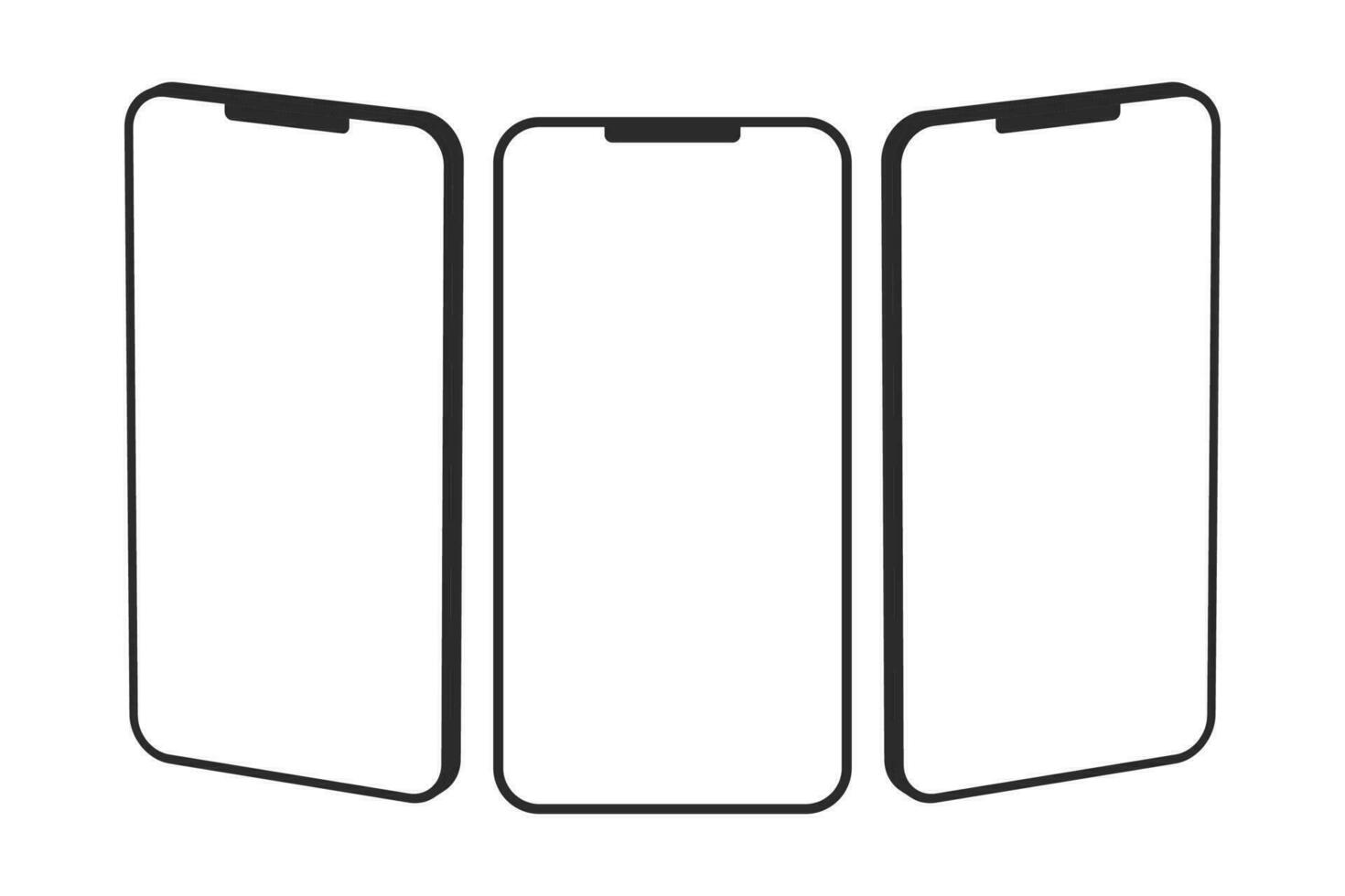 Three frameless cell phone templates on white background. vector