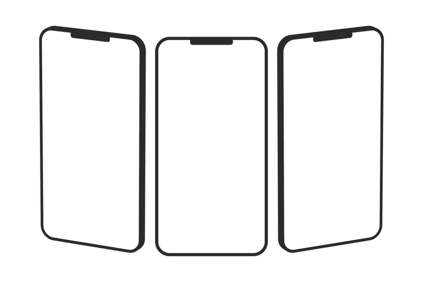 Tres sin marco célula teléfono plantillas en blanco antecedentes. vector