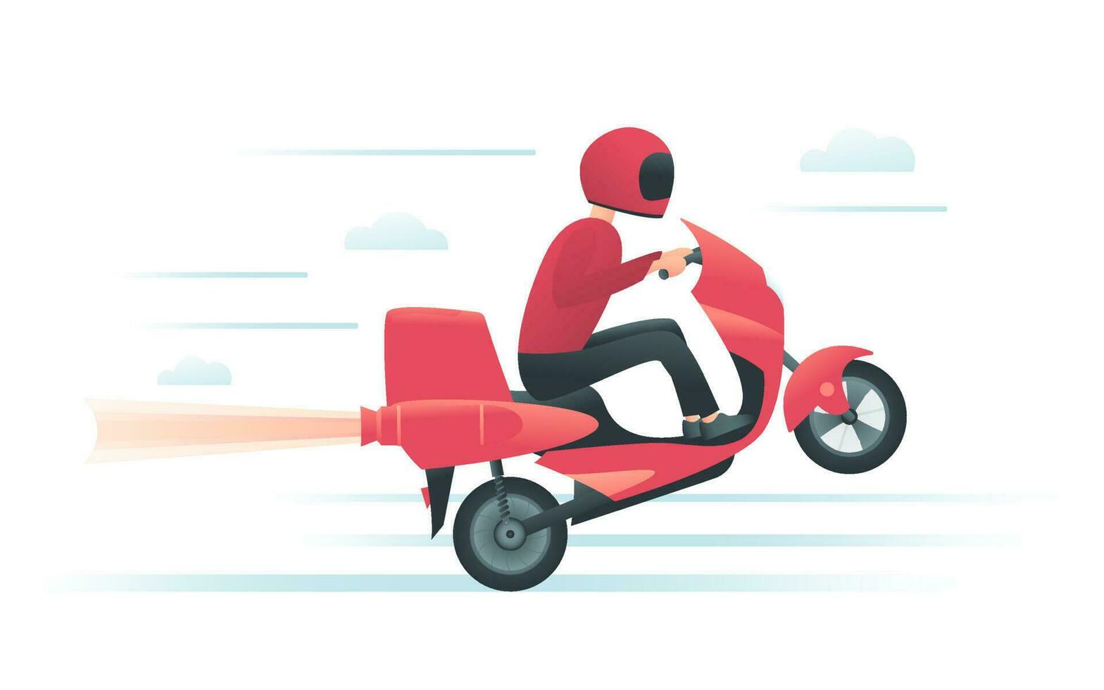 Courier on the red motorbike with jet engine vector