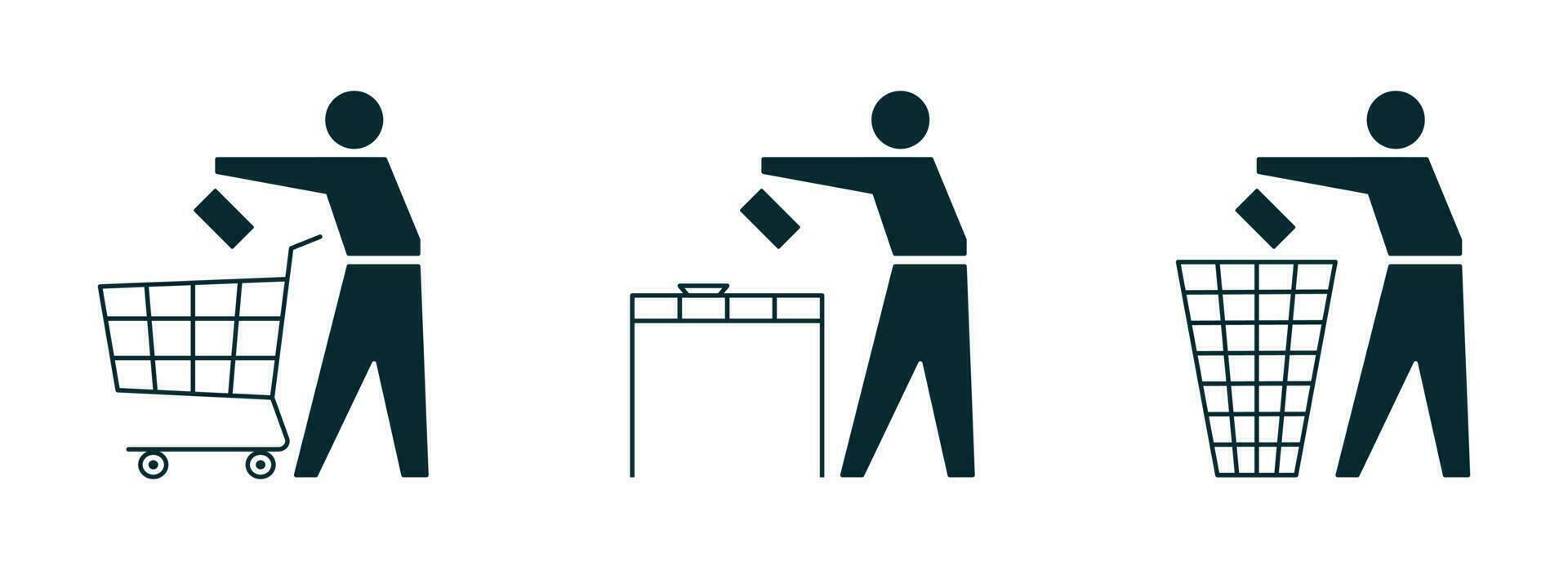 Stage of Consumption - buy, use, throw out. vector