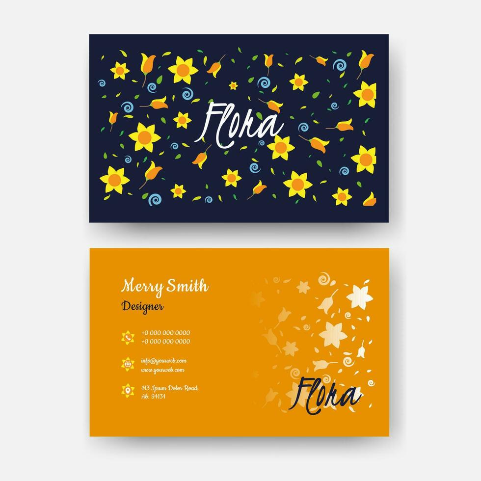 Business card or horizontal template design with floral pattern in front and back view. vector