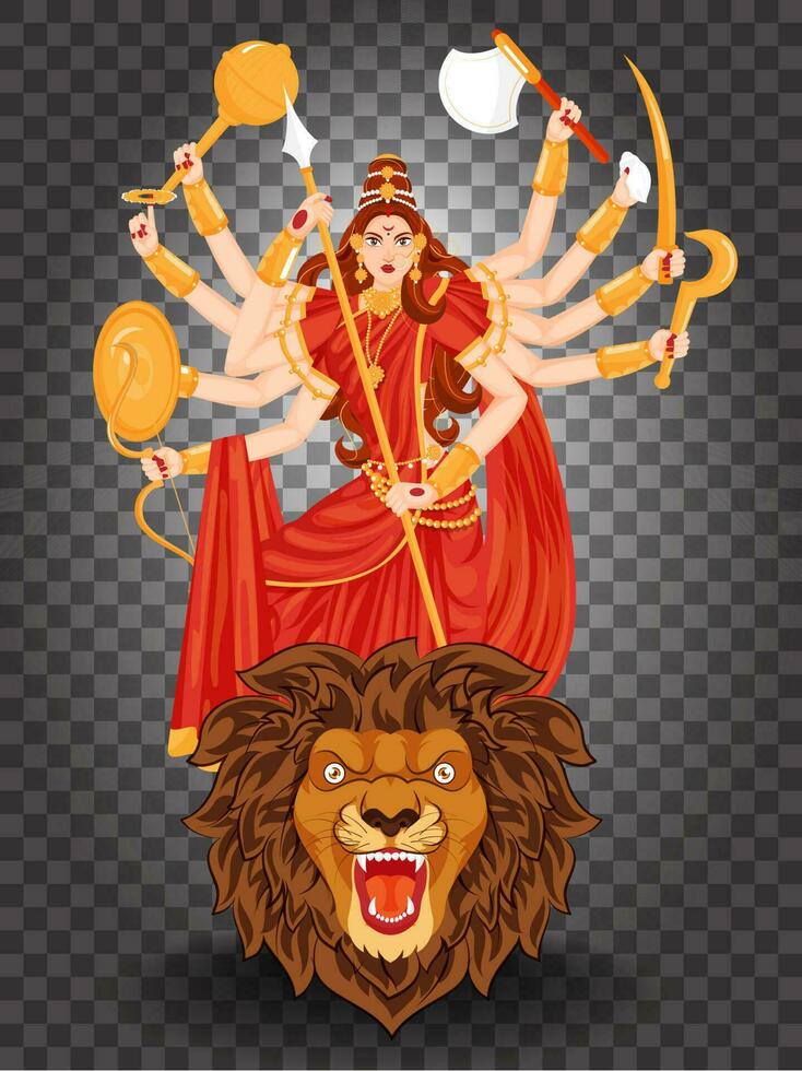 Navratri or Durga Puja Festival of Hindu Mythology Goddess Durga illustration on black png background. Can be used as template or flyer design. vector