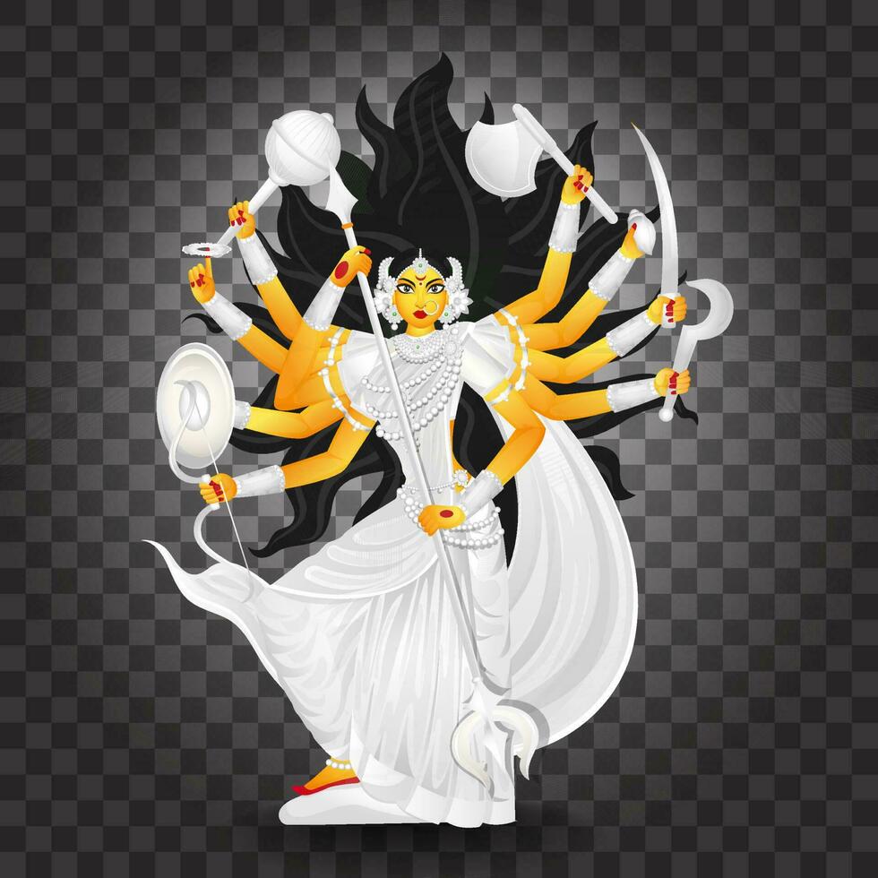 Illustration of Goddess Durga Maa on black png background. vector