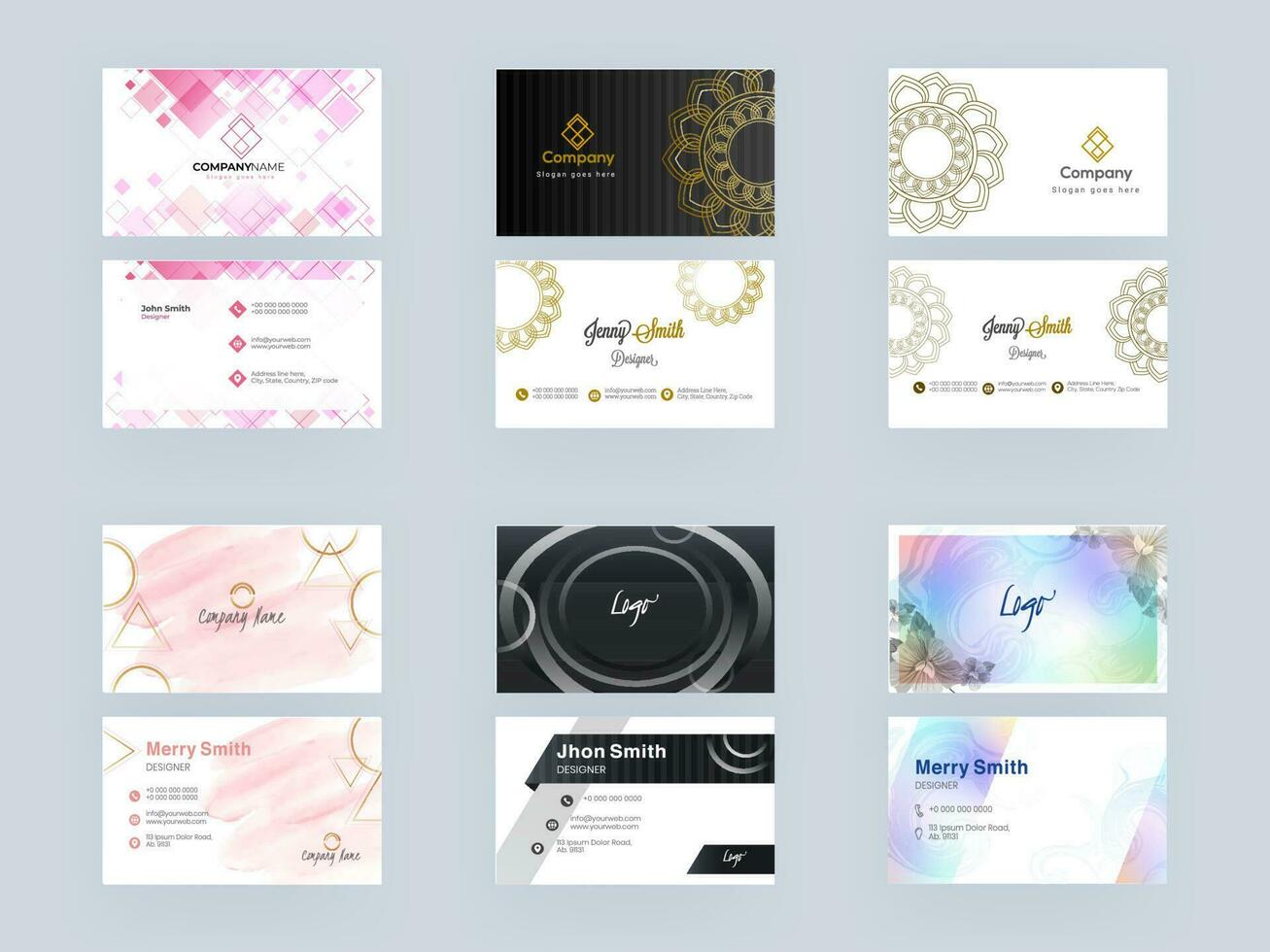 Professional and Designer Business Card Template or Visiting Card Set in Different Abstract Corporate Look. vector