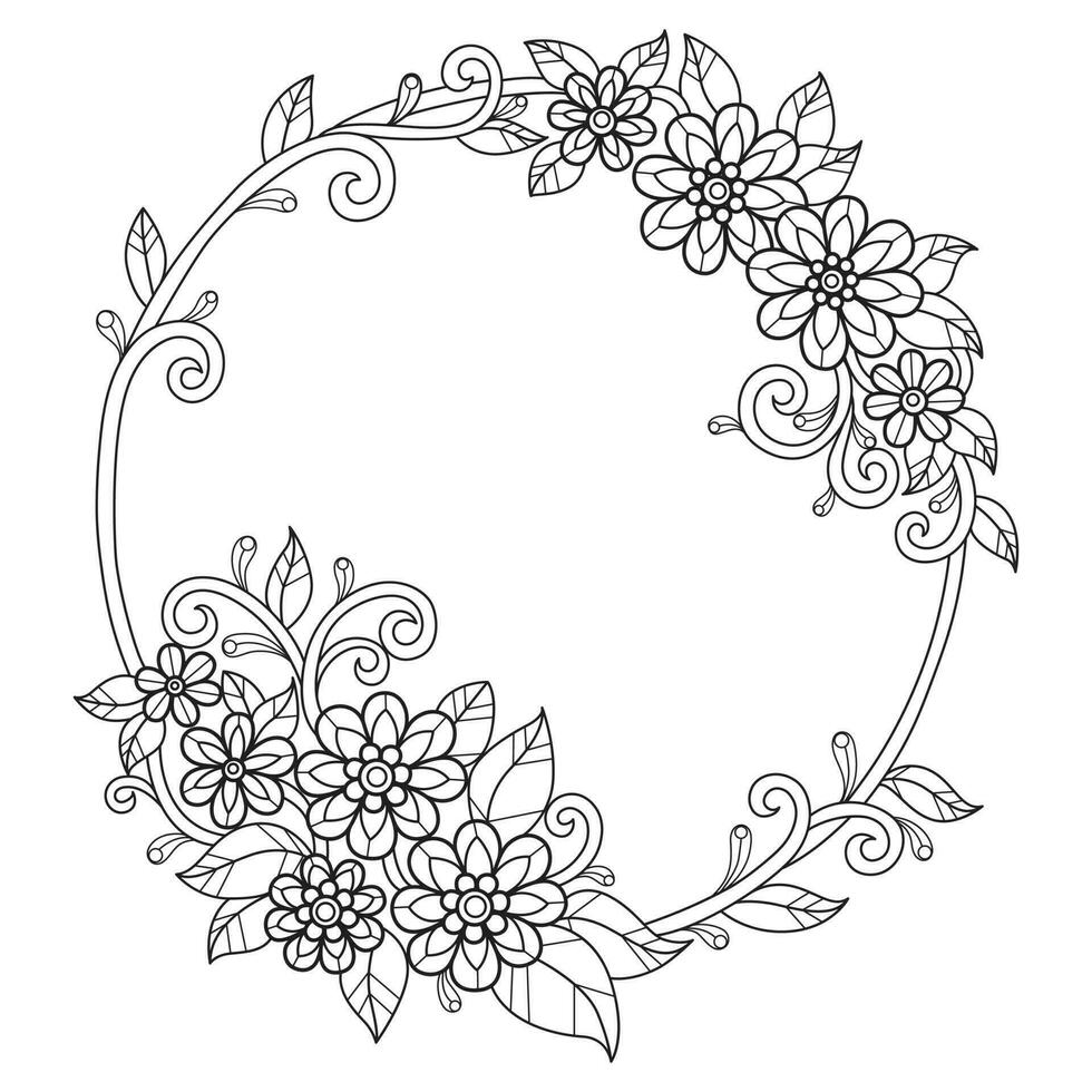 Wreath flower beauty hand drawn for adult coloring book vector
