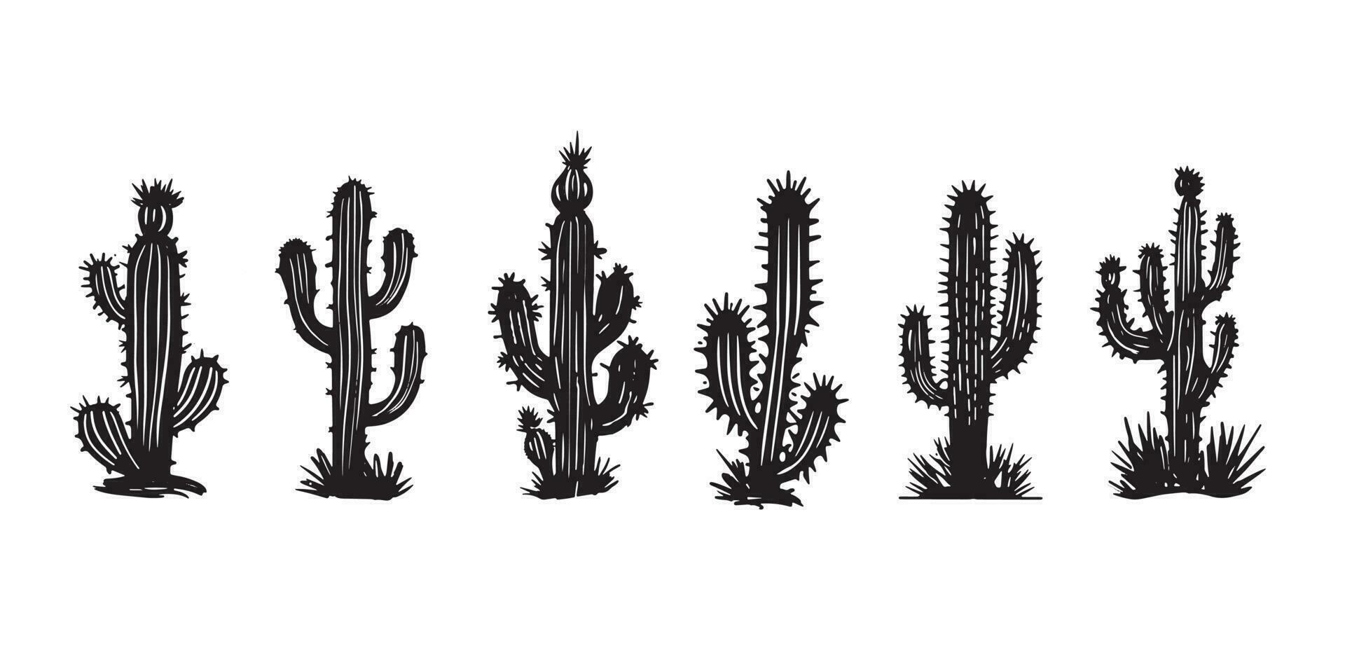 conjunto de cactus ilustraciones dibujadas a mano, vector