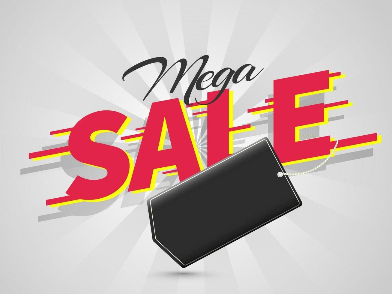 Mega Sale banner or poster design with blank tag given for your message on grey rays background. vector