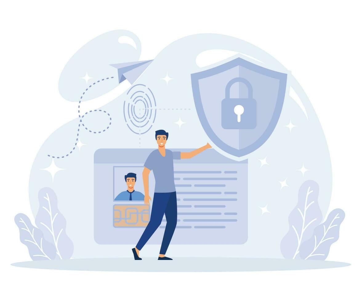 Security and identity verification concept, Smart ID card, automatic access, hidden wireless camera, flat vector modern illustration