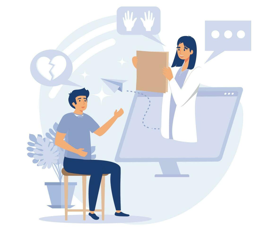 Mental health concept, Psychologist service, family psychology, children therapy, panic attack, social network, flat vector modern illustration