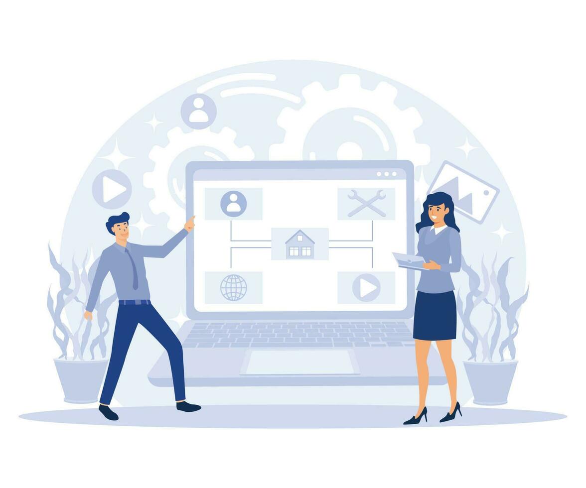 Website optimization concept, Sitemap creation, SEO analytics software, online business, target keyword, flat vector modern illustration