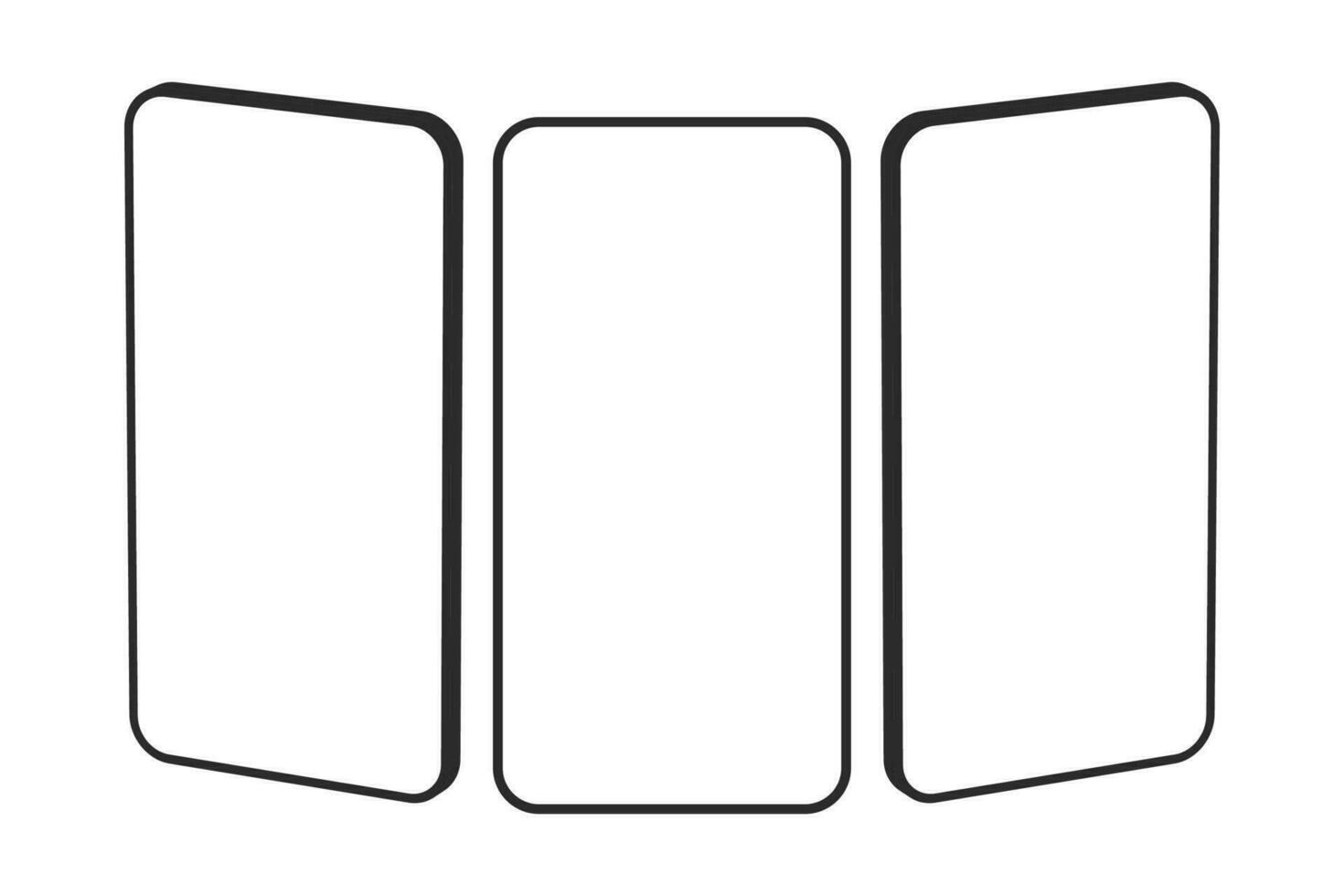 Tres sin marco célula teléfono plantillas en blanco antecedentes. vector