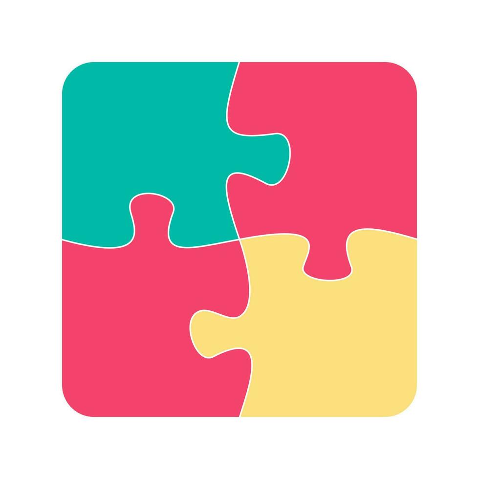 Four jigsaw pieces or parts connected together. vector