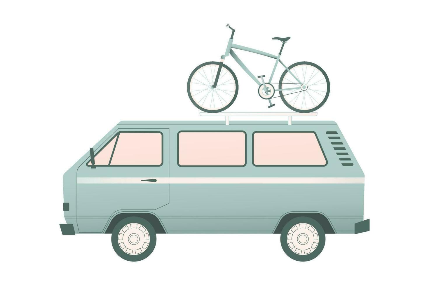 Travel minivan and bicycle on the trunk. vector