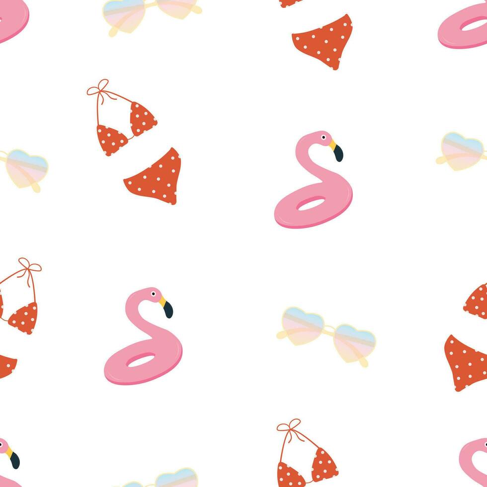 Seamless pattern on white background with summer elements. vector