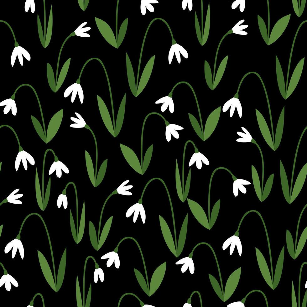 Seamless pattern spring white snowdrops vector