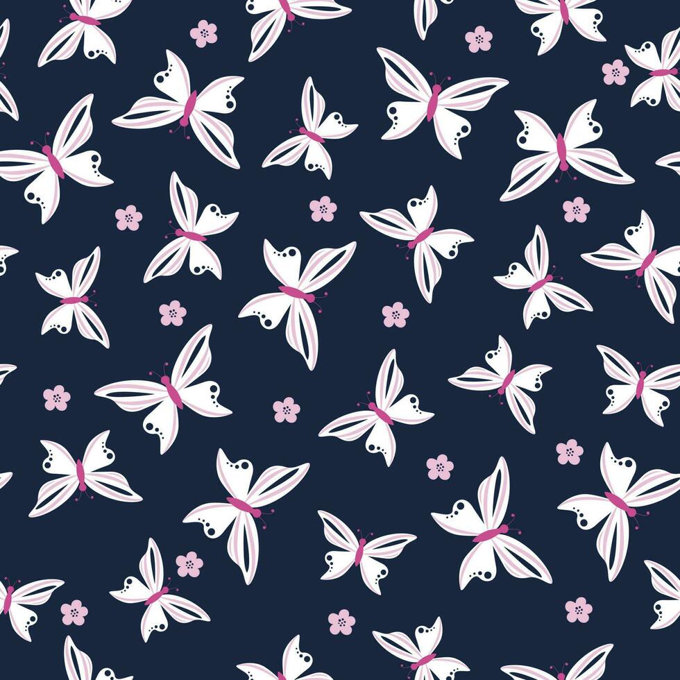 Spring seamless pattern with butterflies and flowers. vector
