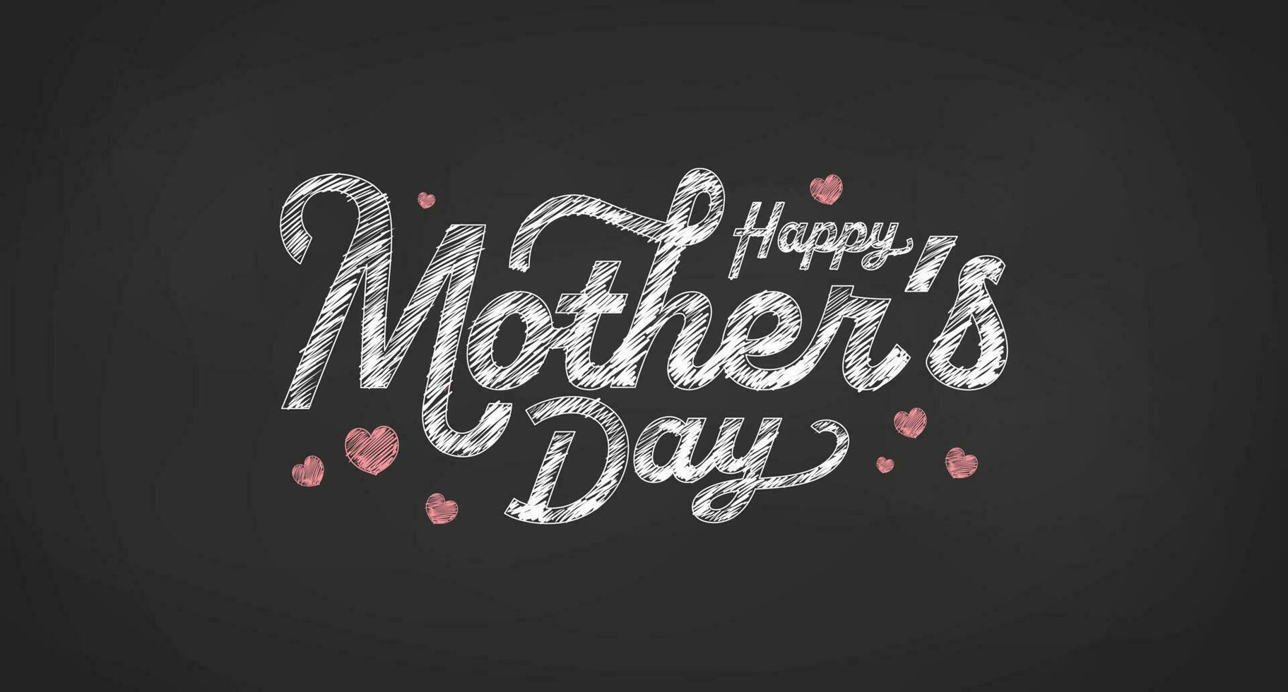 Mother's Day Simple Hatch Chalk Style Calligraphy Hand Drawn Lettering With Love Heart Ornaments vector