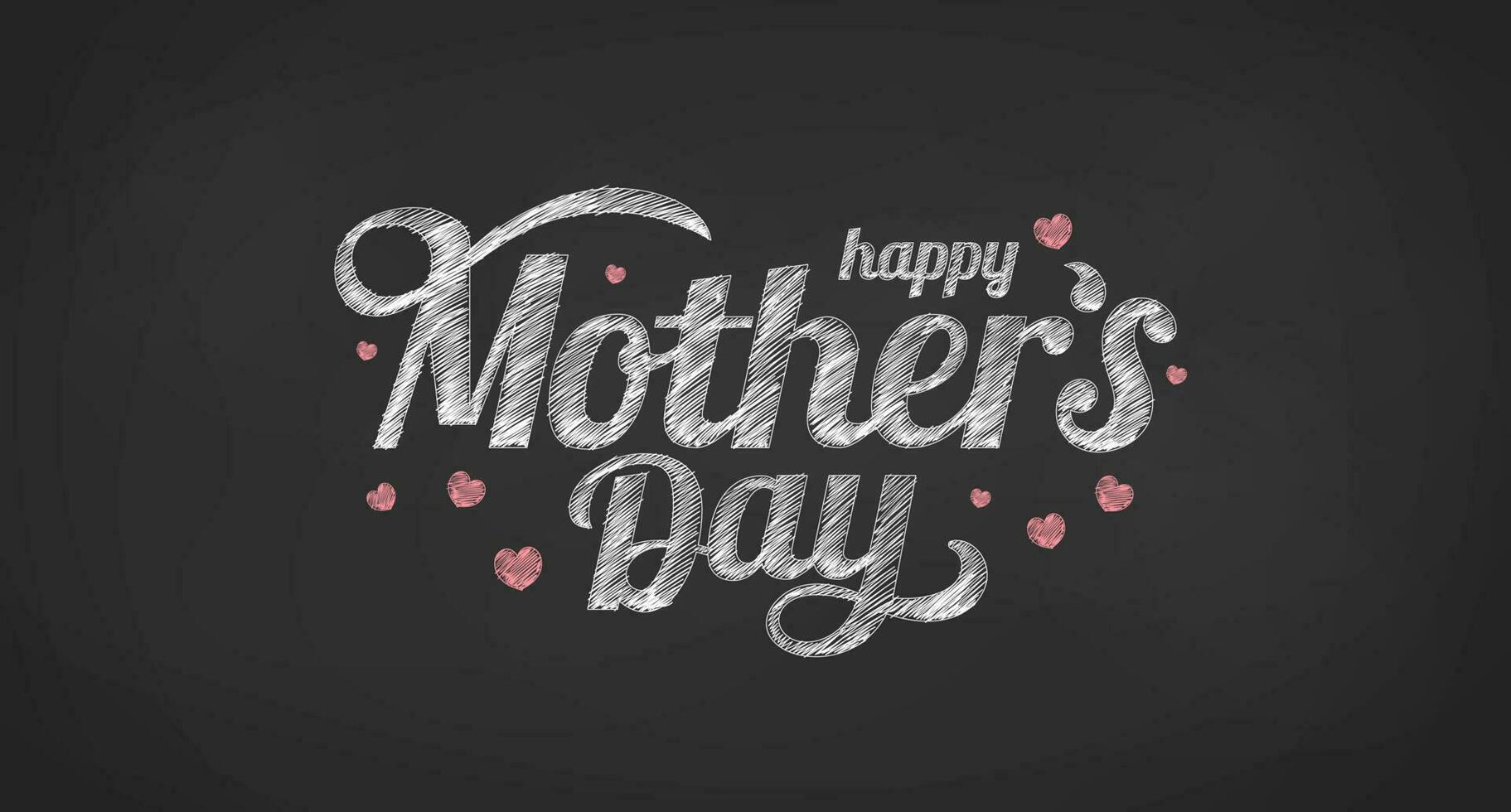 Mother's Day Simple Hatch Chalk Style Calligraphy Hand Drawn Lettering With Love Heart Ornaments vector