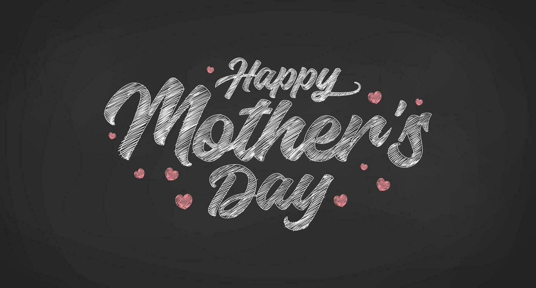 Mother's Day Simple Hatch Chalk Style Calligraphy Hand Drawn Lettering With Love Heart Ornaments vector