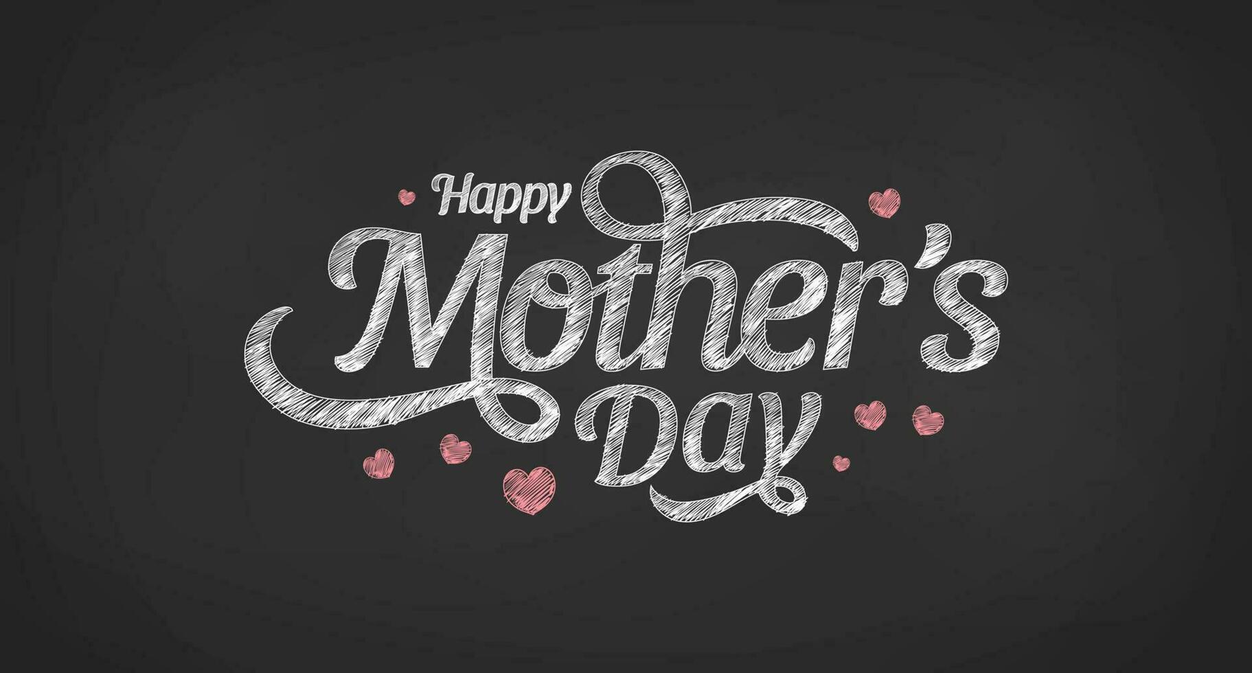 Mother's Day Simple Hatch Chalk Style Calligraphy Hand Drawn Lettering With Love Heart Ornaments vector
