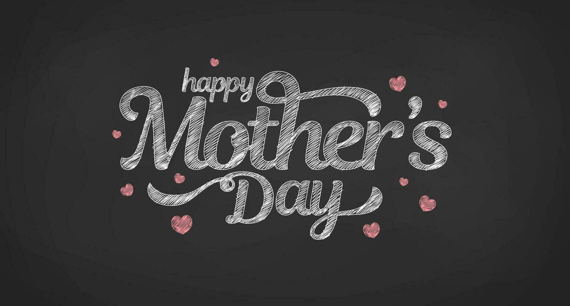 Mother's Day Simple Hatch Chalk Style Calligraphy Hand Drawn Lettering With Love Heart Ornaments vector