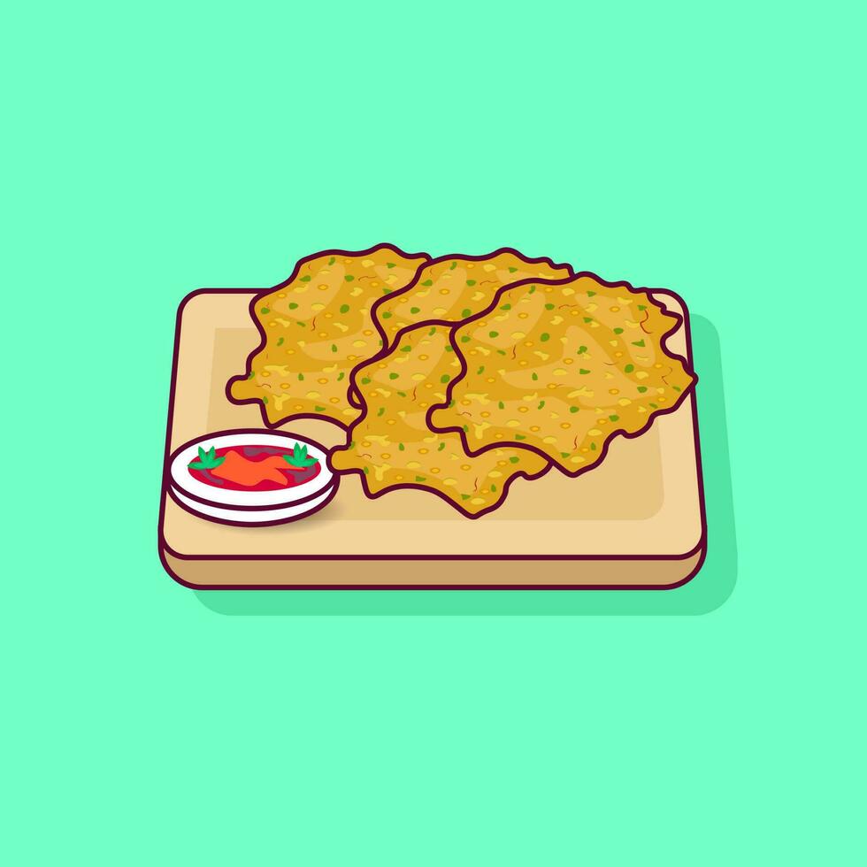 Indonesian food bakwan with chili detail vector