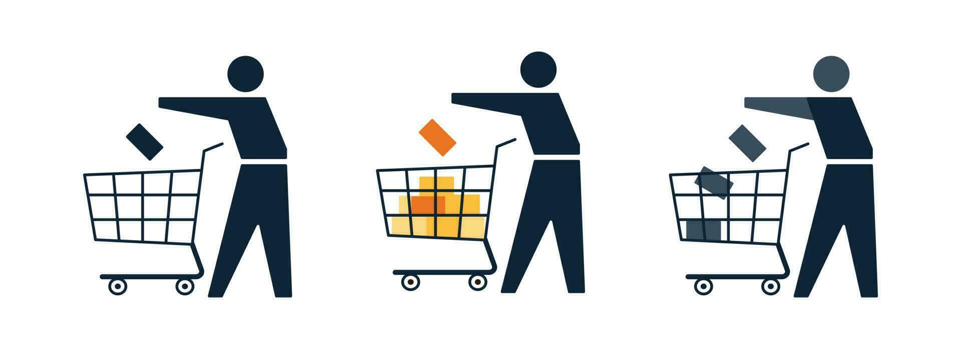 Shopper, customer with cart making shopping in the store vector