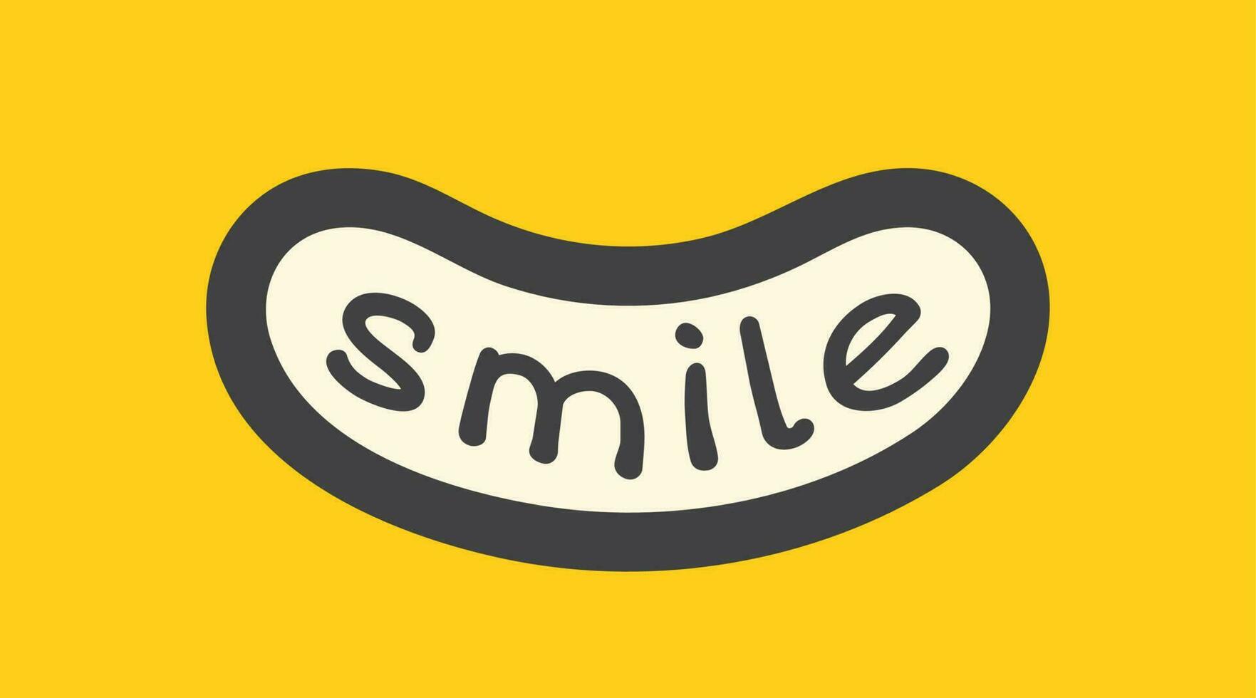 Smile word inside wide smile. Cartoon joy emotion illustration. vector