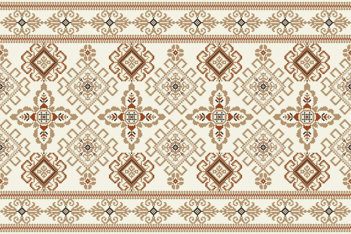 Geometric floral cross stitch embroidery on white background.ethnic oriental pattern traditional.Aztec style abstract vector illustration.design for texture,fabric,clothing,wrapping,decoration,scarf.