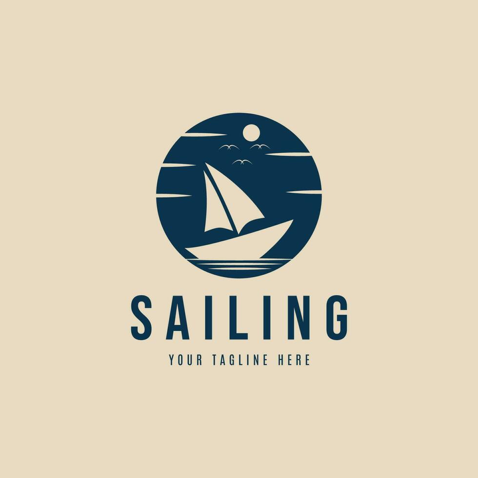 sailing boat  vintage logo template ,with moon background vector illustration design